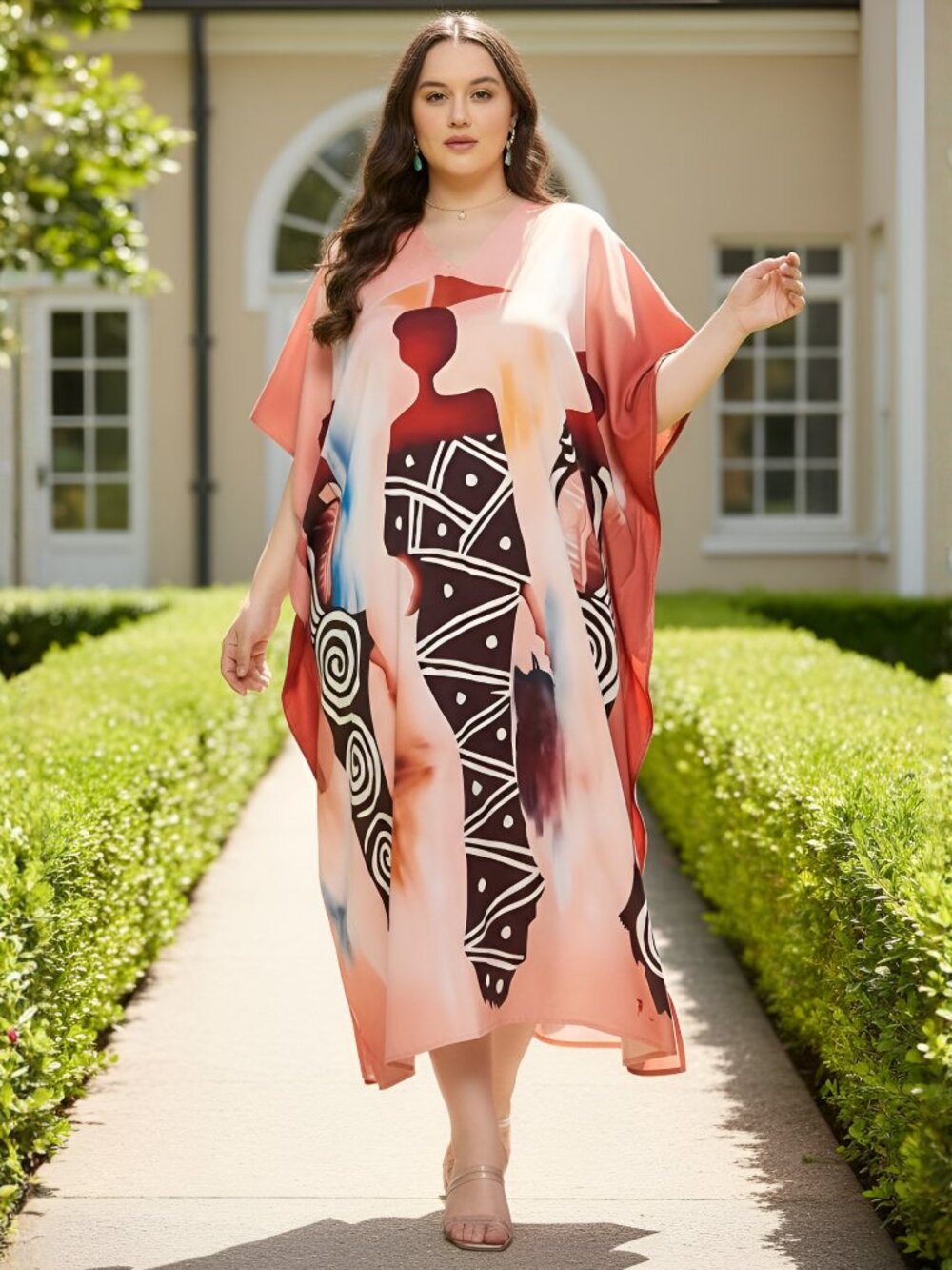 Caftan Dresses for Women Plus Size Polyester Moo Moos Beach Cover Up Maxi Dress